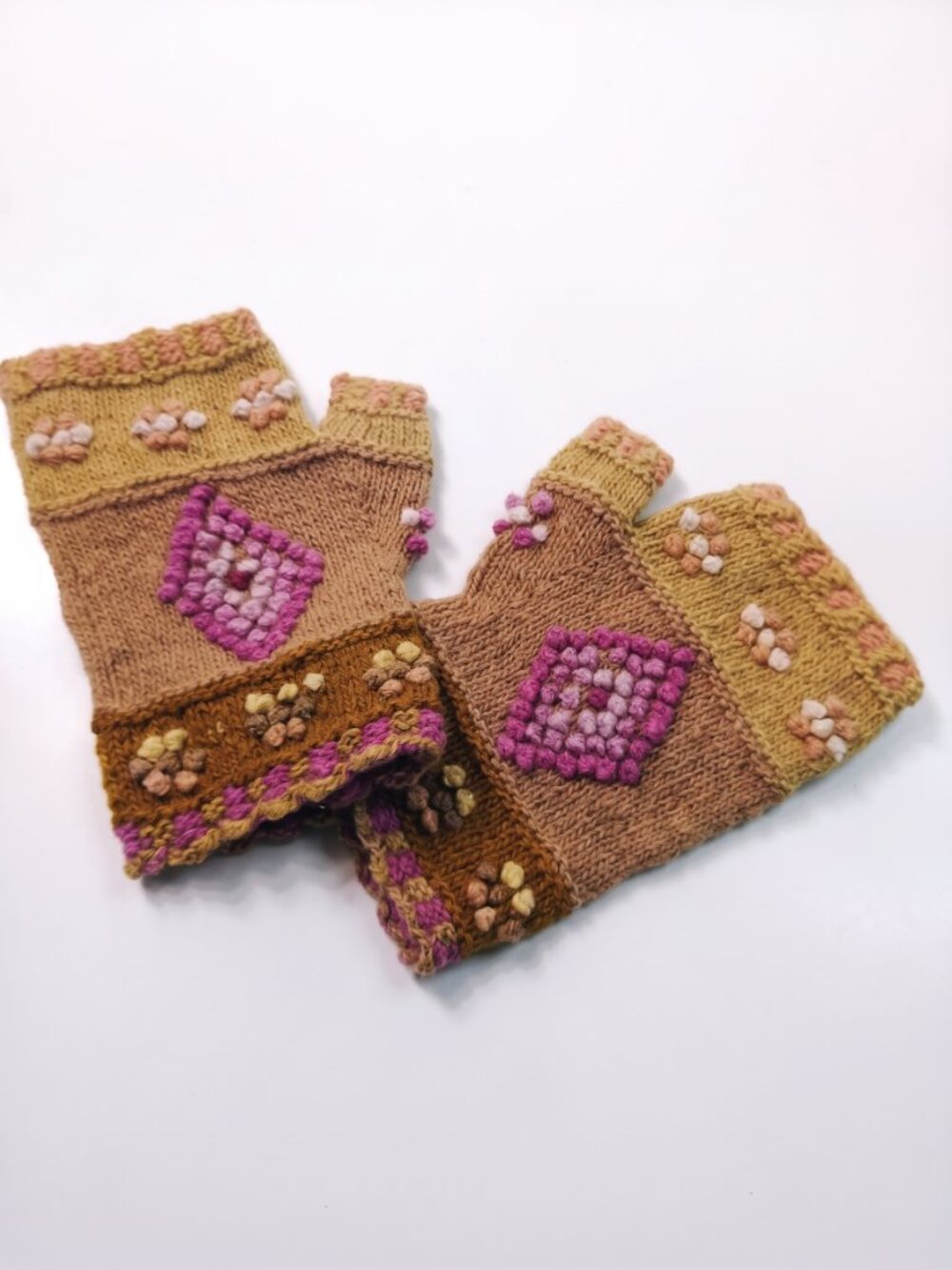 Alpaca Wool Gloves/Mittens, Hand-Knitted Geometric Patterns, Warm Winter